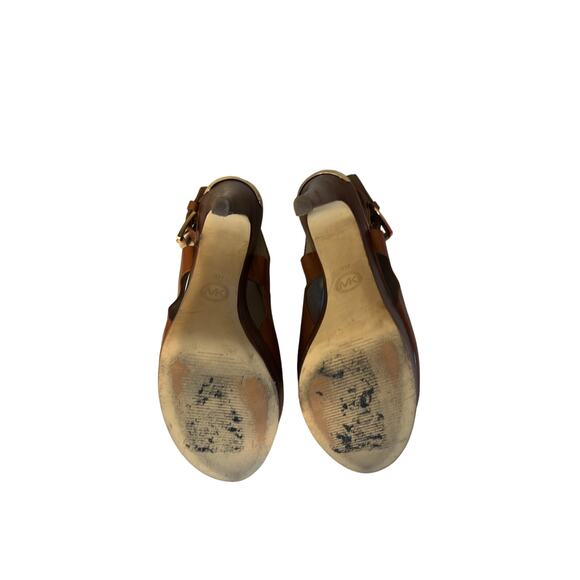 Michael Kors- Leather Carina Sling Back Peep Toe pump in "Luggage"-Size 8M - Picture 6 of 8